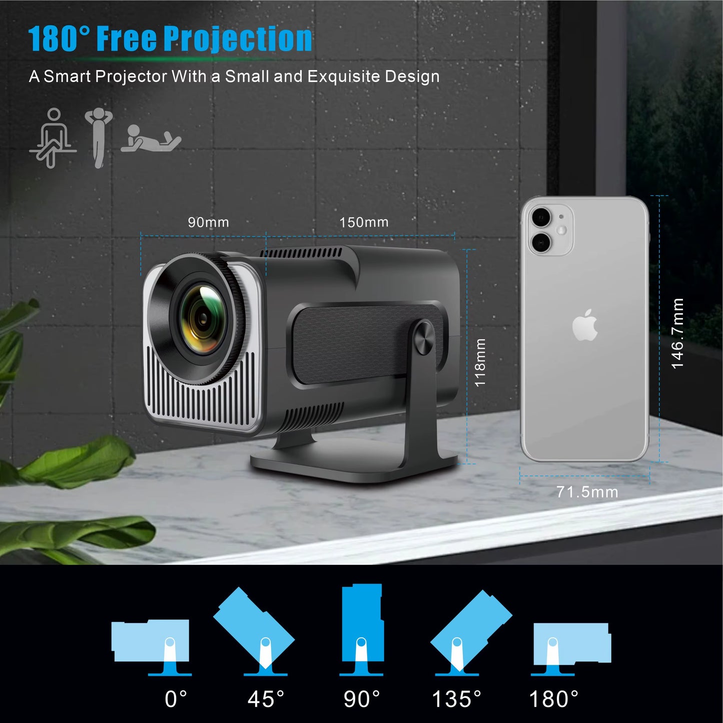 Hy320Mini Projector  Portable 4K 8K Video Support Native 720P Cinema Outdoor Android 11 Beam Projetor Upgraded Version