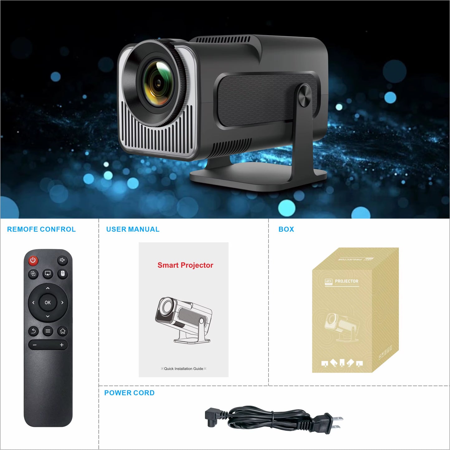 Hy320Mini Projector  Portable 4K 8K Video Support Native 720P Cinema Outdoor Android 11 Beam Projetor Upgraded Version