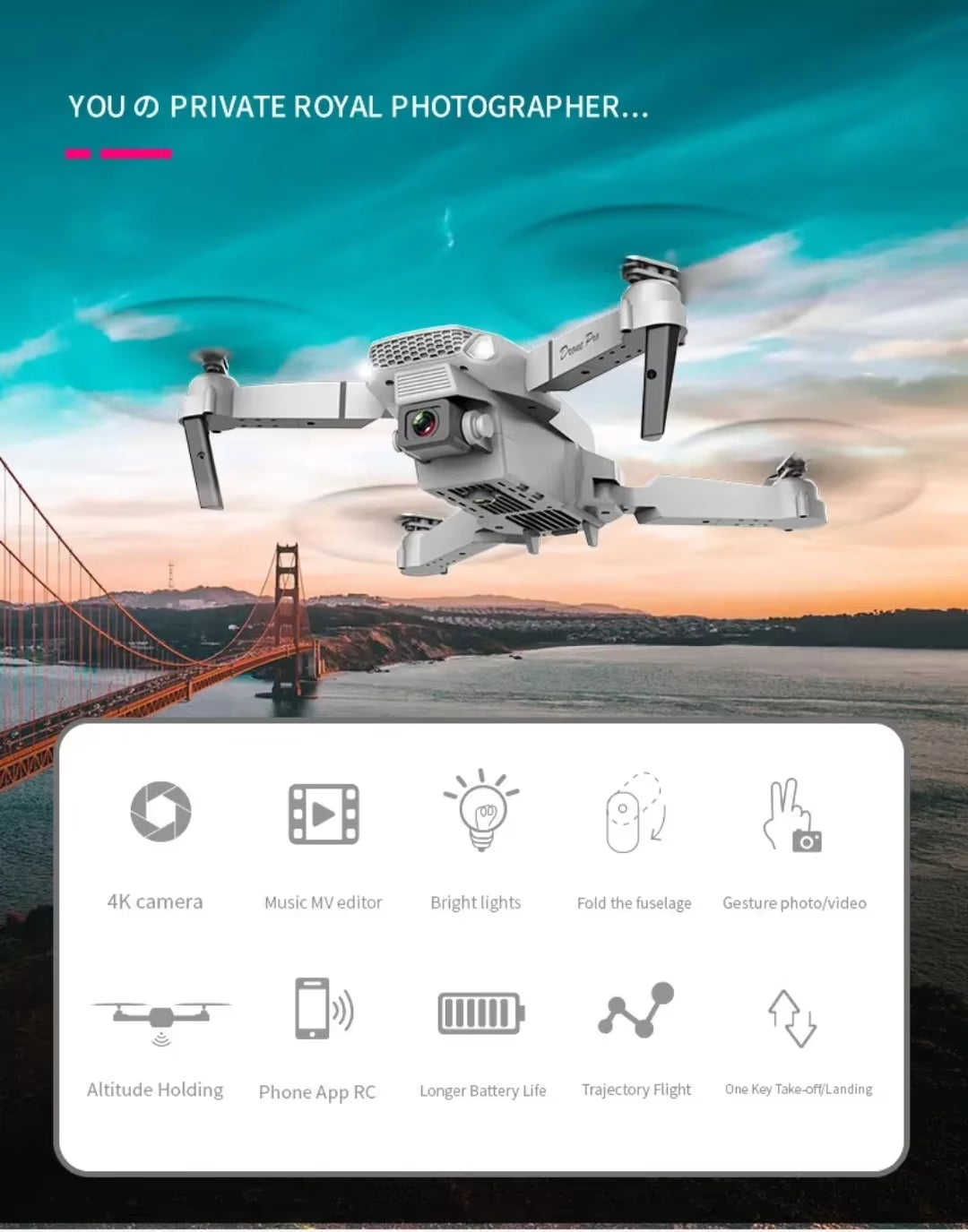 E88 Pro Drone 4K Optical Flow Positioning Professional Aerial Photography High-Definition Two Camera Foldable Quadcopter